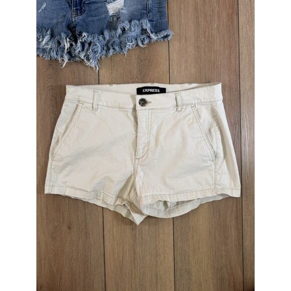 Lot 2 Express Shorties Shorts Y2K Stye Khaki Chino Sz 6 Low Rise Frayed Mini - Picture 8 of 16